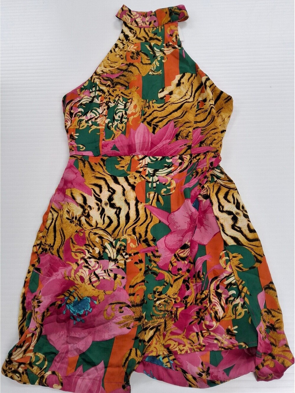 dee elly Women's Multicolor Floral and Tiger Print Halter Dress Size S